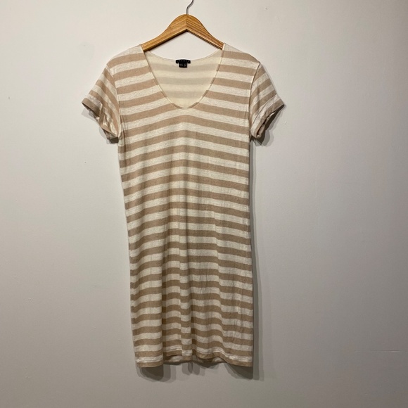 Theory Karelo L Striped V-Neck Linen T-Shirt Coastal Mini Dress - Picture 1 of 5